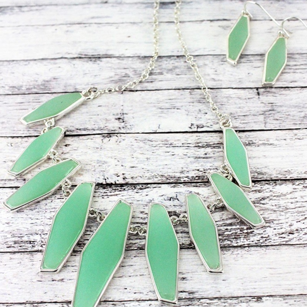 2/$20- SET- SEA GLASS SILVERTONE NECKLACE EARRING - Picture 1 of 1